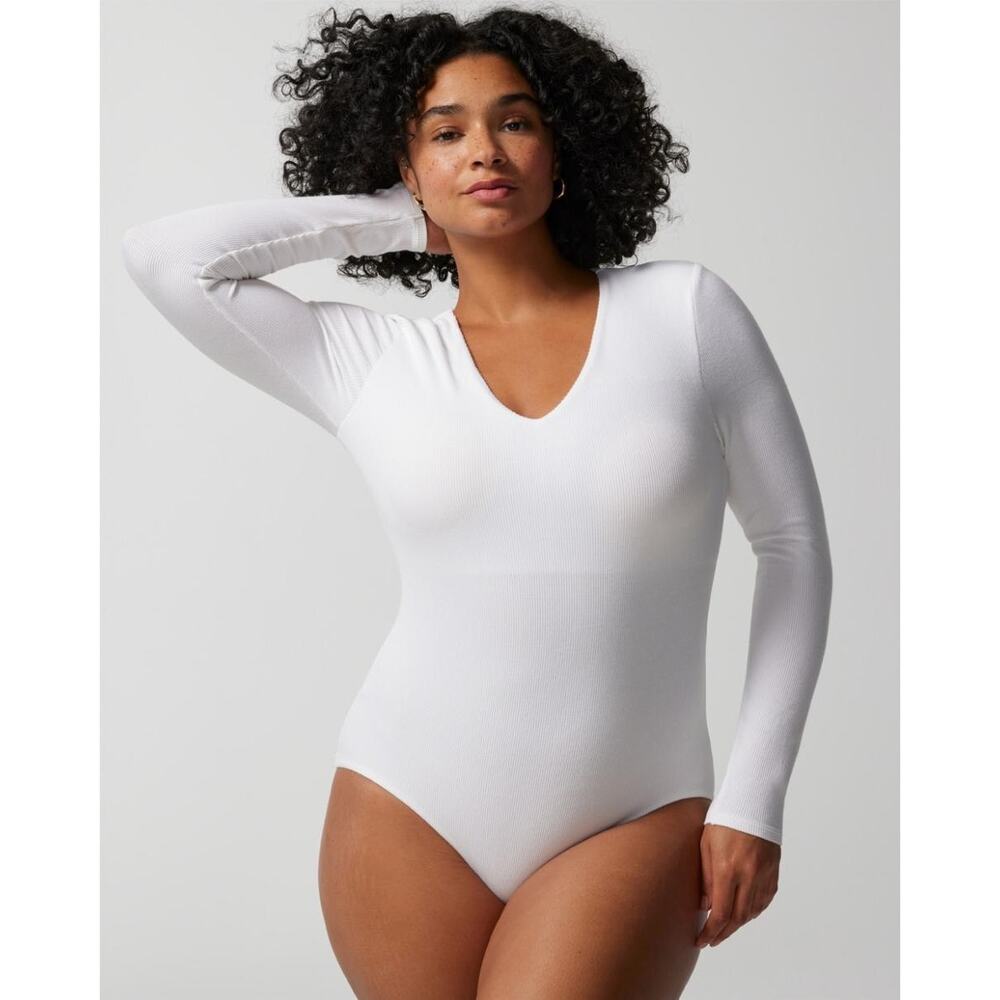 NWT Soma Women Body Ribbed Long-Sleeve V-Neck Bra Bodysuit Size XXL Optic White